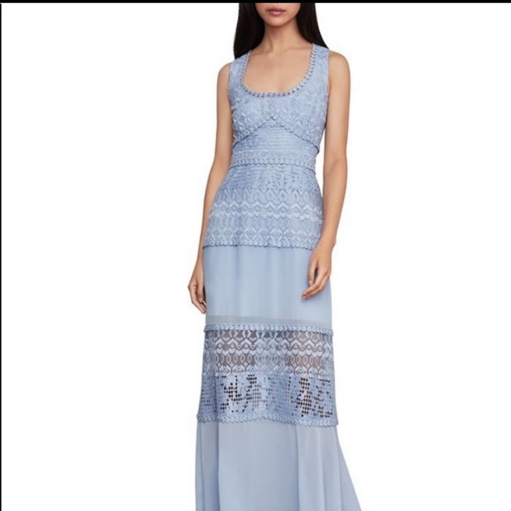 BCBGMAXAZRIA Blue lace/crochet maxi dress